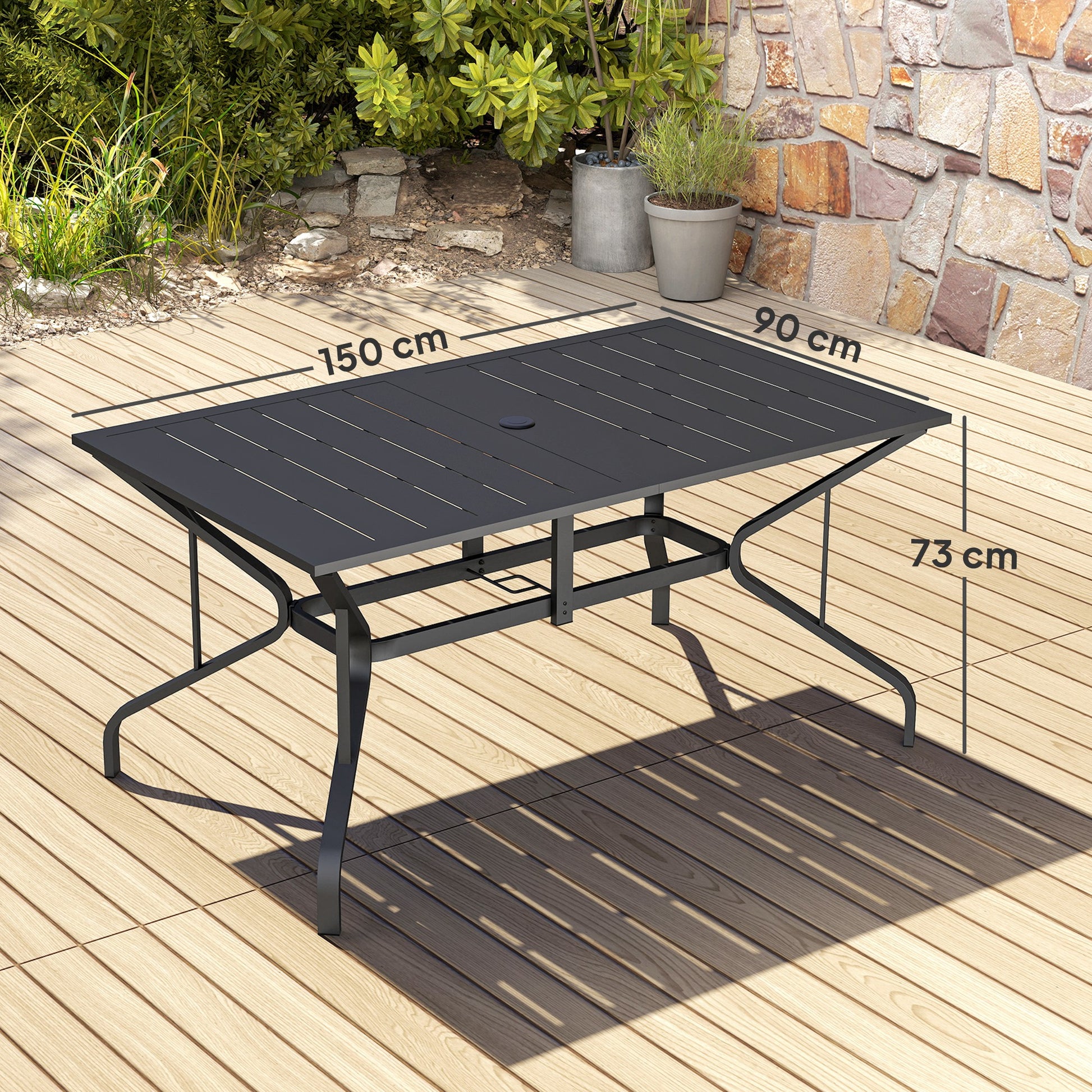 Outsunny Mesa Jardín Exterior Rectangular 150x90x73 Cm Con Tablero Ranurado_2