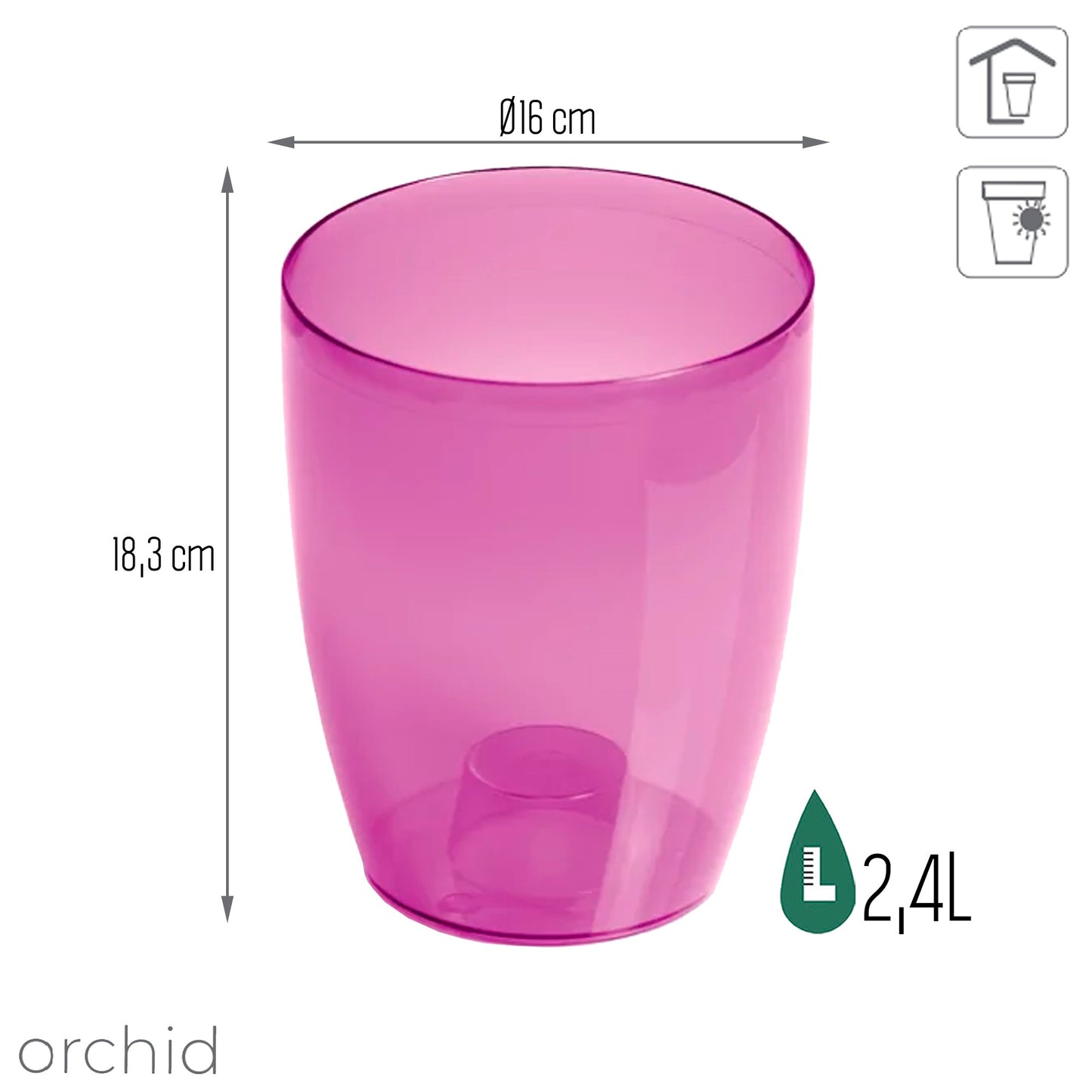 Maceta Coubi Orchid 2,4l., Dimensiones (mm) 160x160x183, Color Violeta Transparente