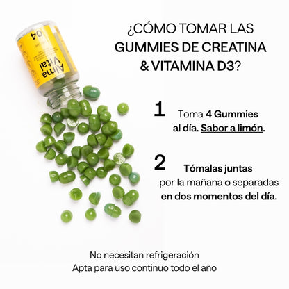 Alma® Creatina 60 Gominolas Alma Vital Creavitalis® Con Vitamina D3 Y Espirulina | 99,9% Pureza, Veganas Y Sabor Limón_3