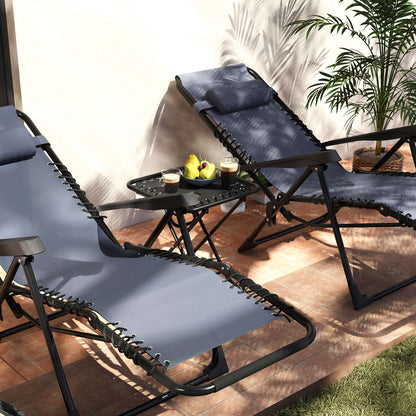 Outsunny Set De 2 Tumbonas Jardín Exterior Con Mesa Auxiliar Reposabrazos Gris_3