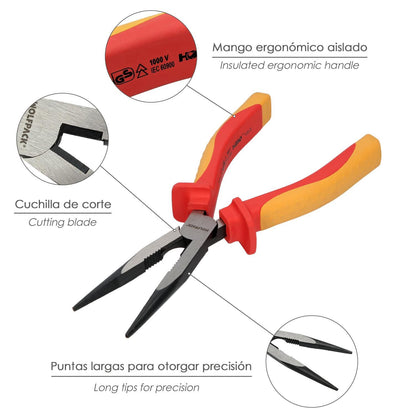 Alicates Boca Recta 200 Mm. Mangos Aislados Acero Cromo Vanadio Pelacables, Corta Cables, Pelador Cables_3