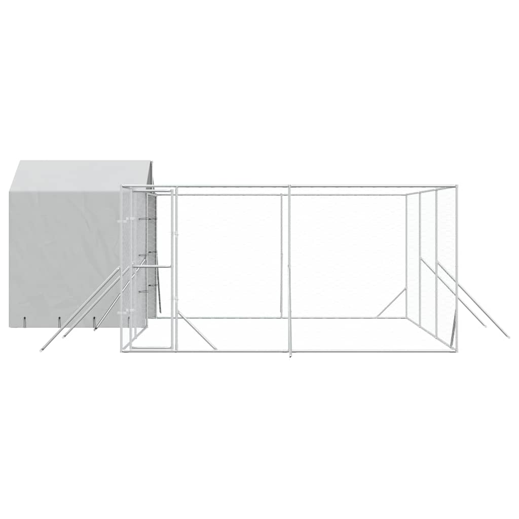 Perrera De Exterior Con Techo Acero Galvanizado Plata 6x6x2,5 M_3