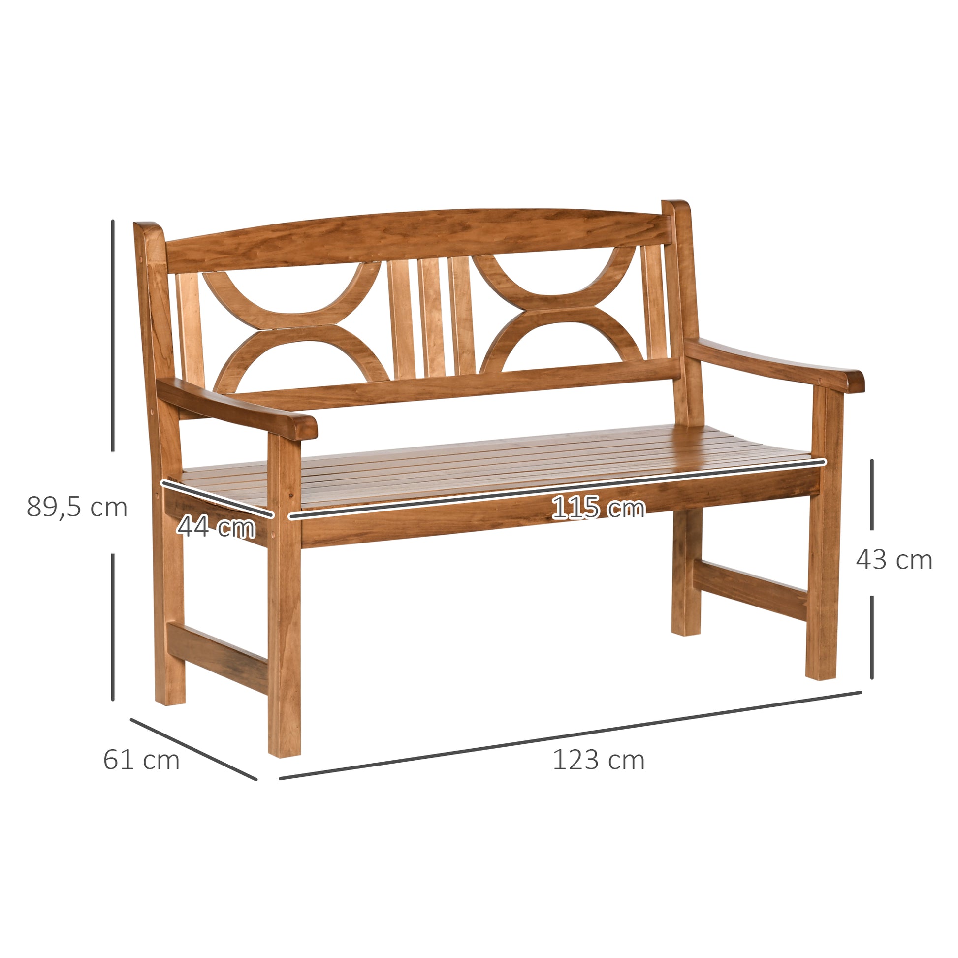 Outsunny Banco Madera Exterior 2 Plazas 123x61x89,5 Cm Con Reposabrazos Natural_2