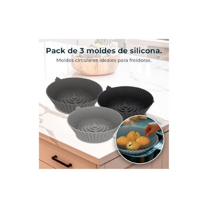 Cecotec Pack 3 Moldes Silicona Circulares Para Airfryer Cecofry Bucket Pack Accessories, 22x6cm, Libre De Bpa, 160 G Cada Una, R_3