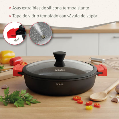 Briebe Cacerola Baja Cocina Inducción Antiadherente Titanio, Cazuela 36cm, Aluminio Fundido Sin Pfoa, Black Titanium_5