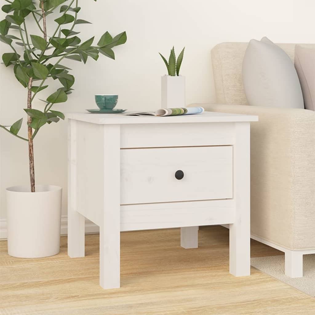 Mesa Auxiliar 2 Uds De Madera Maciza De Pino Blanco 40x40x39 Cm_2