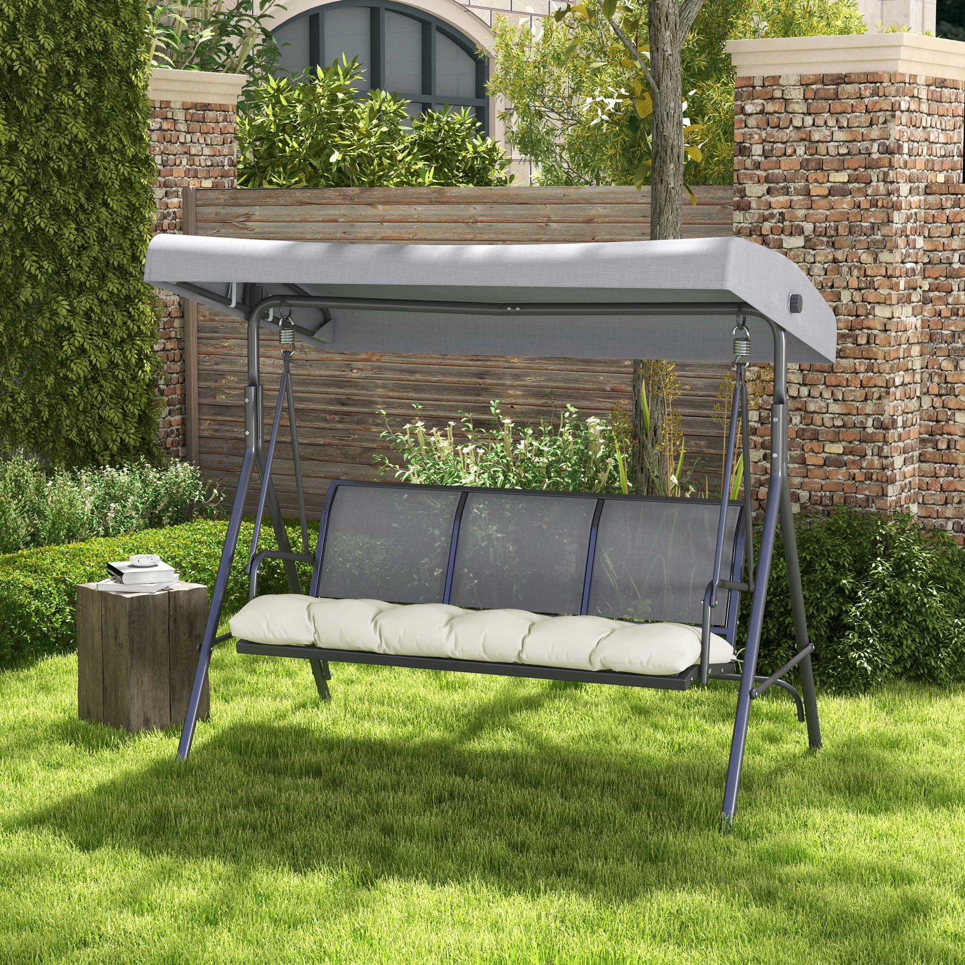 Outsunny Cojín Para Banco 128x48x8 Cm Con 2 Cordones Impermeable Crema_1