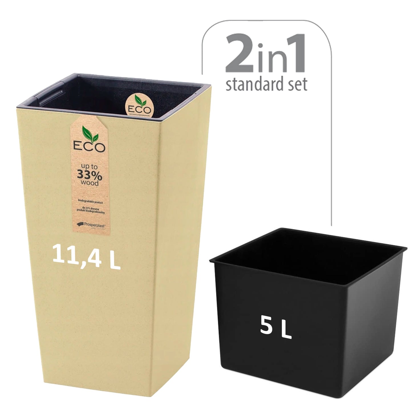 Macetero Con Inserto Prosperplast Urbi Square Eco 11,4 L En Color Crema 19,5 X 19,5 X 37,5 Cm_1