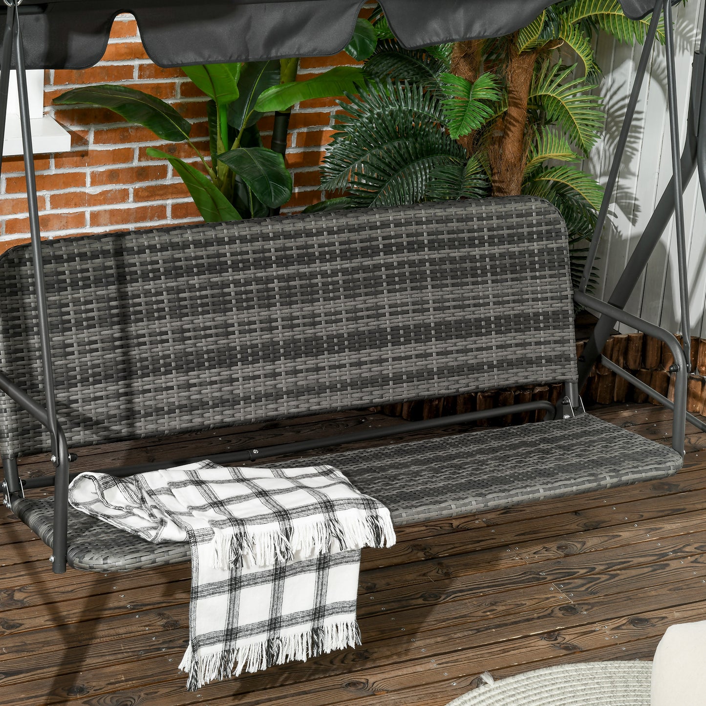 Outsunny Balancín De Jardín Exterior De 3 Plazas Con Asiento De Ratán Pe Gris_3