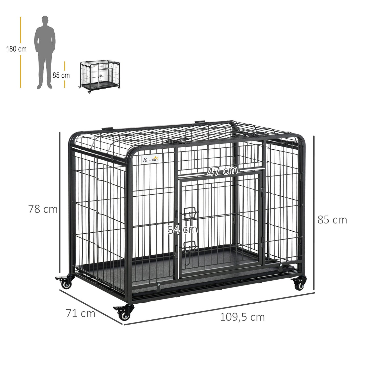 Pawhut Jaula De Metal Para Perros Plegable Con Ruedas Bandeja Extraíble_2