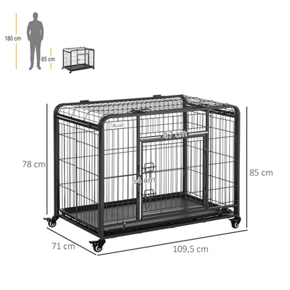 Pawhut Jaula De Metal Para Perros Plegable Con Ruedas Bandeja Extraíble_2