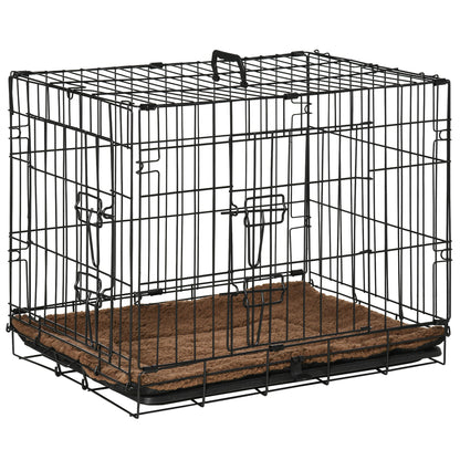 Pawhut Jaula De Metal Para Perros Plegable 60x43x49,5 Cm 2 Puertas Bandeja Cojín_0