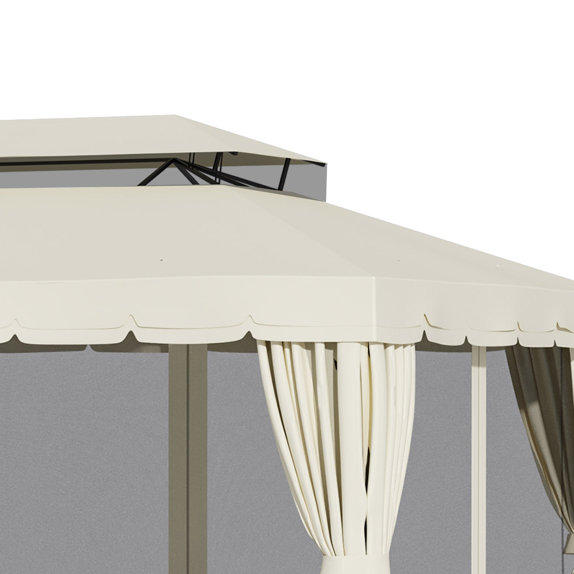 Outsunny Cenador De Jardín 4x3 M Con Doble Techo 4 Cortinas 4 Mosquiteras Crema_4