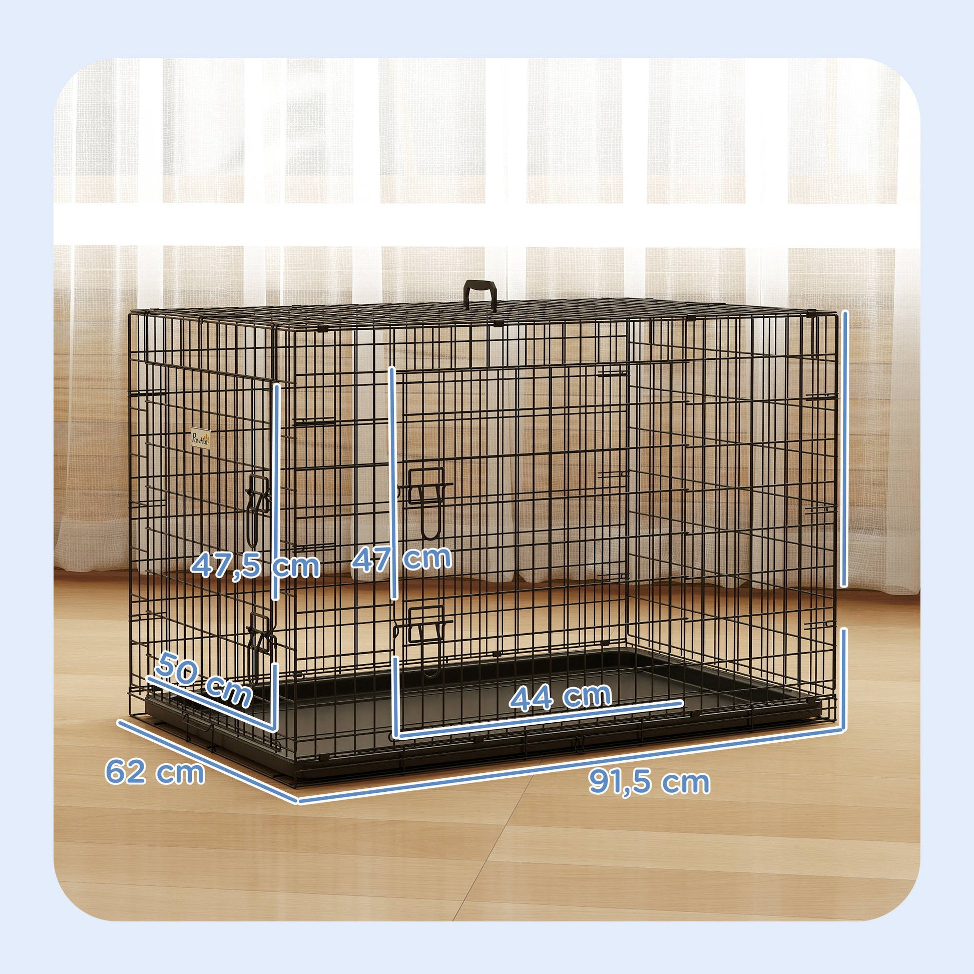 Pawhut Transportín Jaula De Transporte De Metal Para Perro 90x57,5x62 Cm Negro_2
