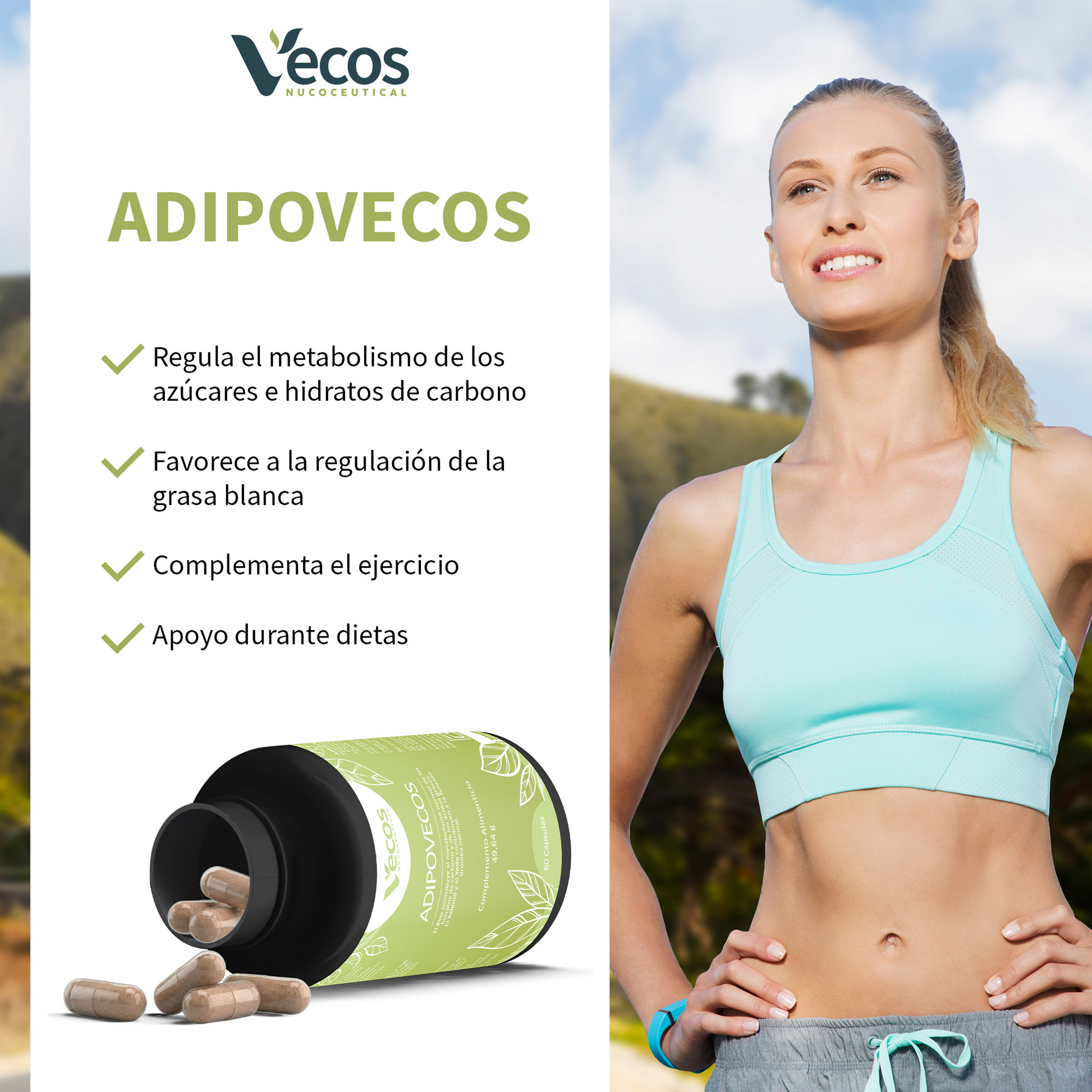 Adipovecos Vecos 60 Cápsulas | Quema De Grasa Y Control De Peso | Té Verde, Guaraná Y Forskolina_3