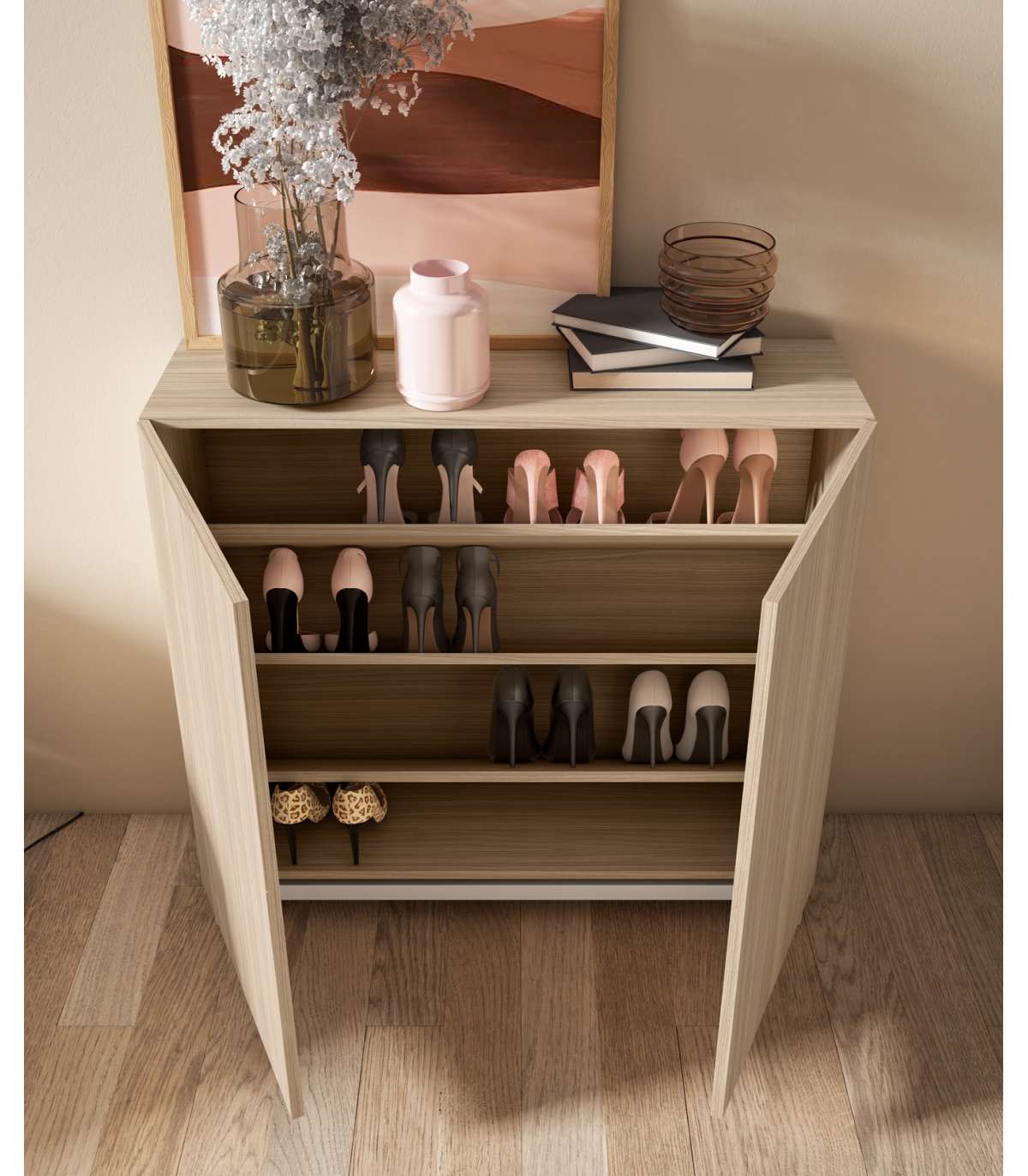 Zapatero 2 Puertas Modelo 513 Acabado Nogal Oscuro Patas Blancas, 90x90x27 (alto X Ancho X_2