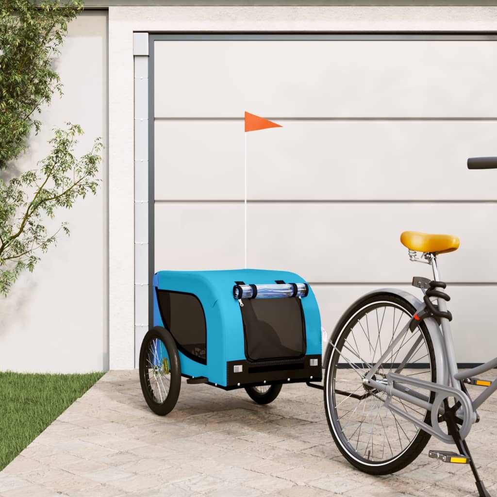 Remolque De Bicicleta Mascotas Hierro Tela Oxford Azul Negro_1