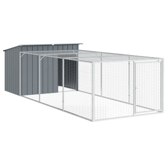 Caseta Para Perro Con Corral Antracita 153x396x110 Cm Acero Galvanizado_0
