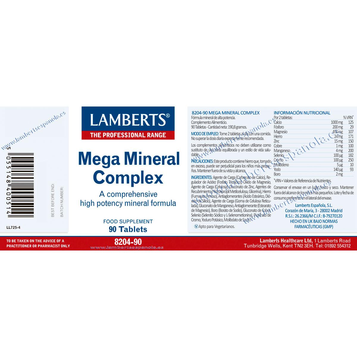 Mega Mineral Complex Aminochelate 90 Comprimidos Lamberts