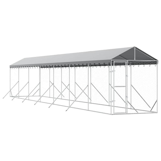 Perrera De Exterior Con Toldo Acero Galvanizado Plata 2x14x2,5m_0