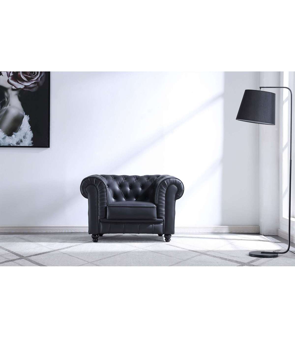 Sillón Chesterfield Tapizado En Símil Piel Negro, 115 Cm(ancho) 75 Cm(altura) 84 Cm(fondo)._5
