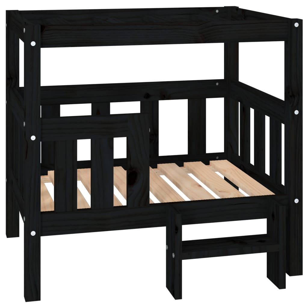 Vidaxl Cama Para Perros Madera Maciza De Pino Negro 75,5x63,5x70 Cm_0