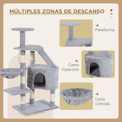 Pawhut Rascador Árbol Para Gatos Grande 55x40x125cm Postes Escalera Hamaca Gris_5