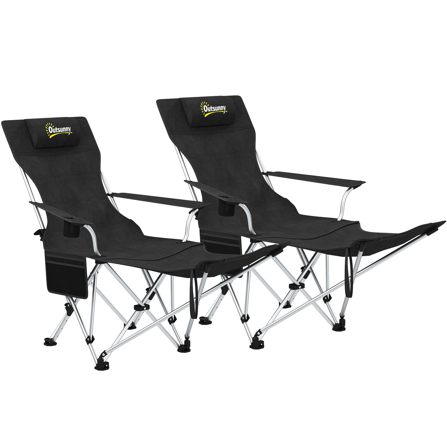 Outsunny Conjunto De 2 Sillas Plegables Camping Con Reposapiés Desmontable Negro_0
