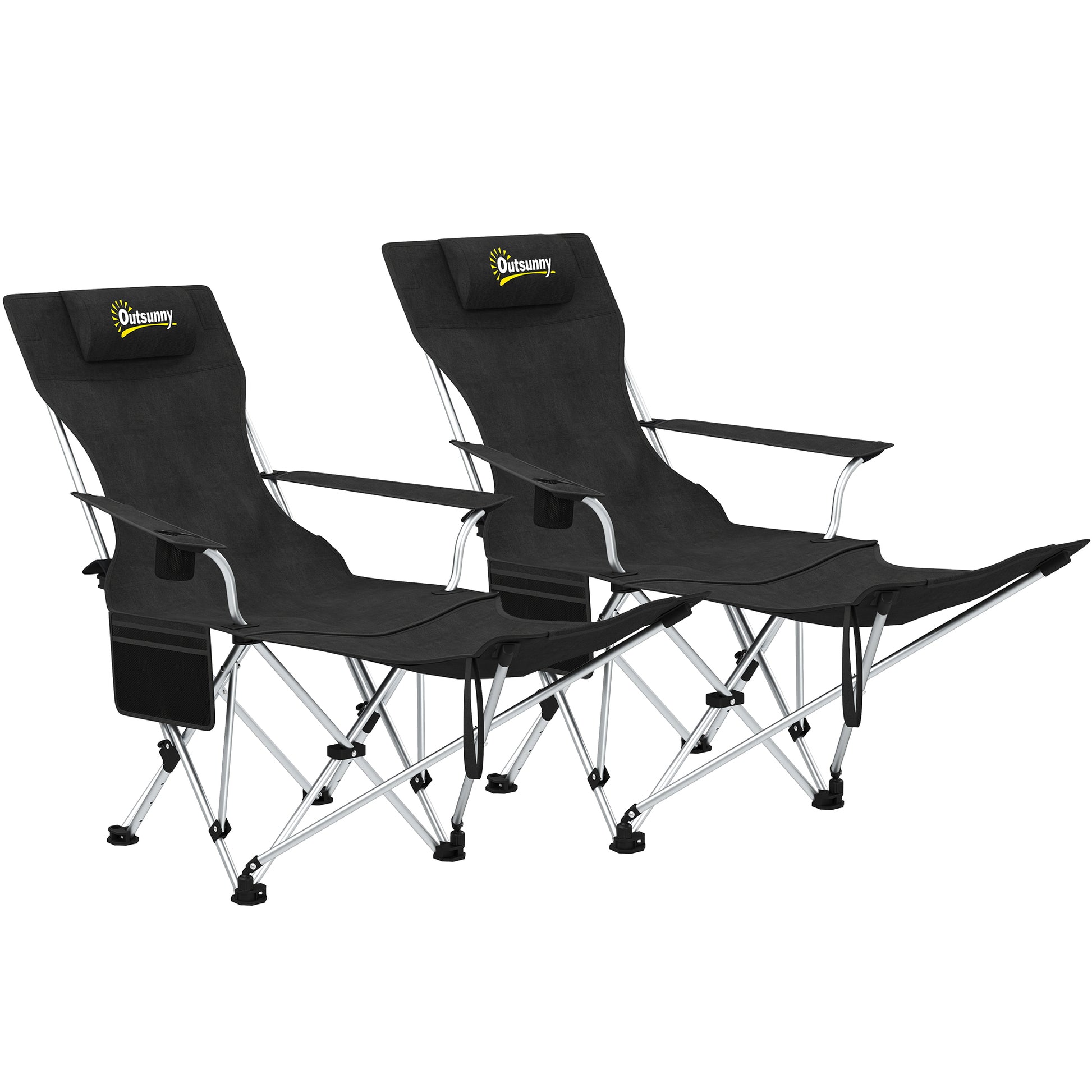Outsunny Conjunto De 2 Sillas Plegables Camping Con Reposapiés Desmontable Negro_0