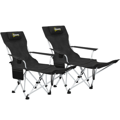 Outsunny Conjunto De 2 Sillas Plegables Camping Con Reposapiés Desmontable Negro_0