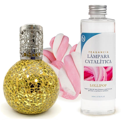 Lámpara Catalítica Mosaico Dorado + Aroma Lollipop 500ml - Elimina Malos Olores, Perfuma Y Mejora La Calidad Del Aire_0