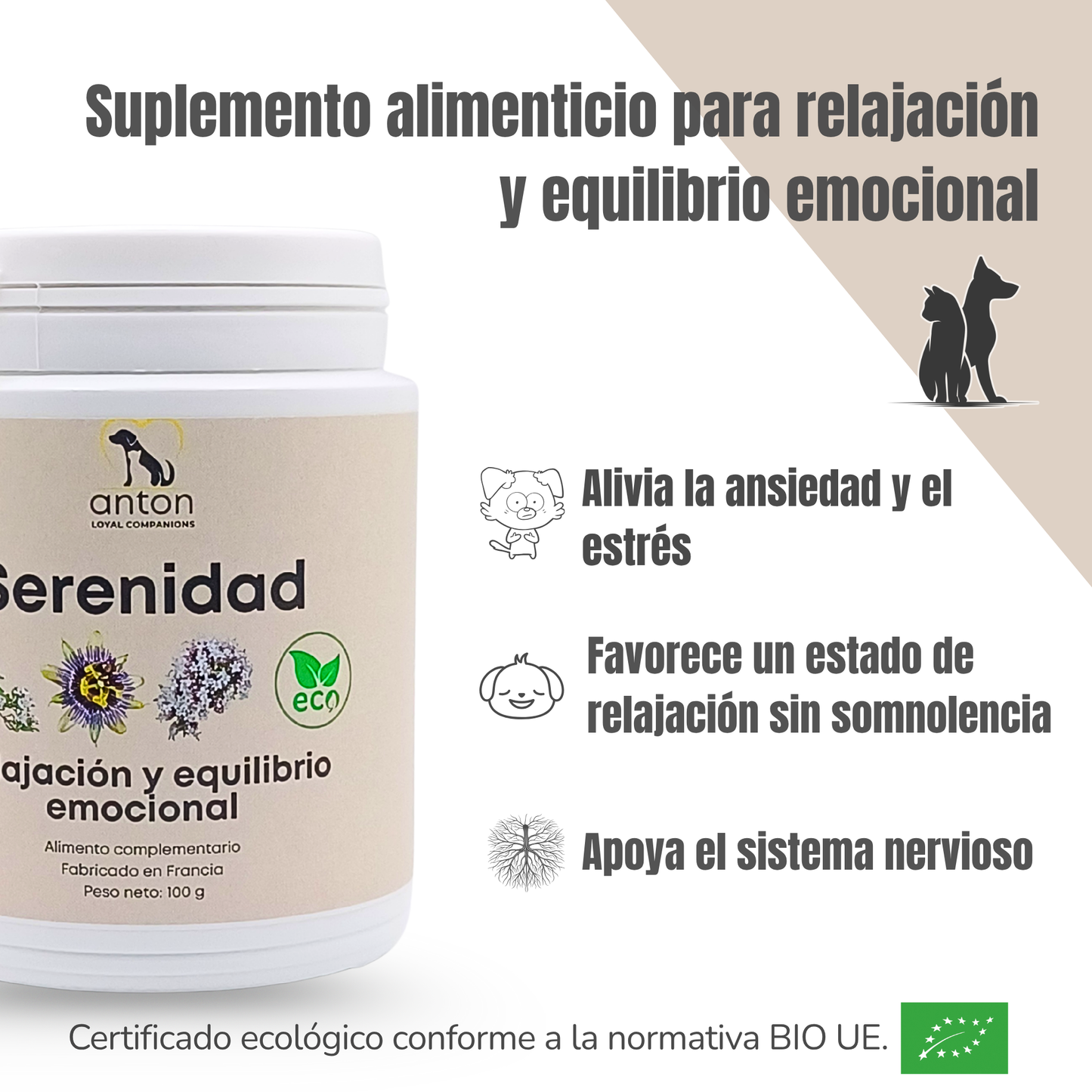 Suplemento natural para perros y gatos – Fórmula Serenidad ECO 100 g_1
