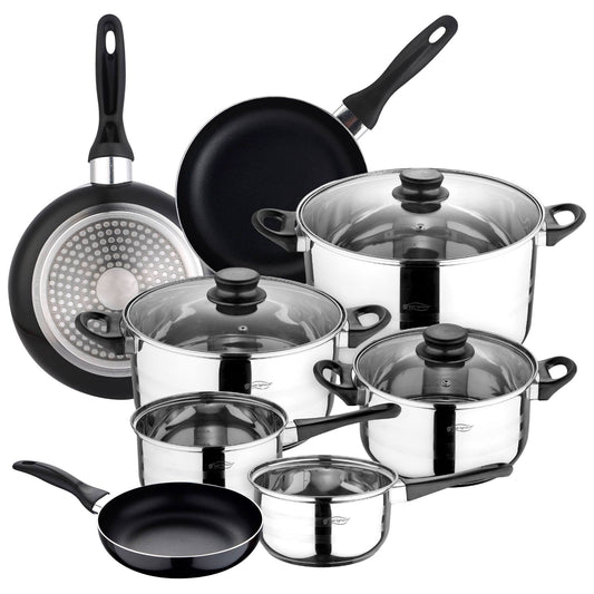 Set De 3 Sartenes Ø16ø20ø24 Aluminio Prensado + Batería De Cocina 8pzs Acero Inoxidable_0
