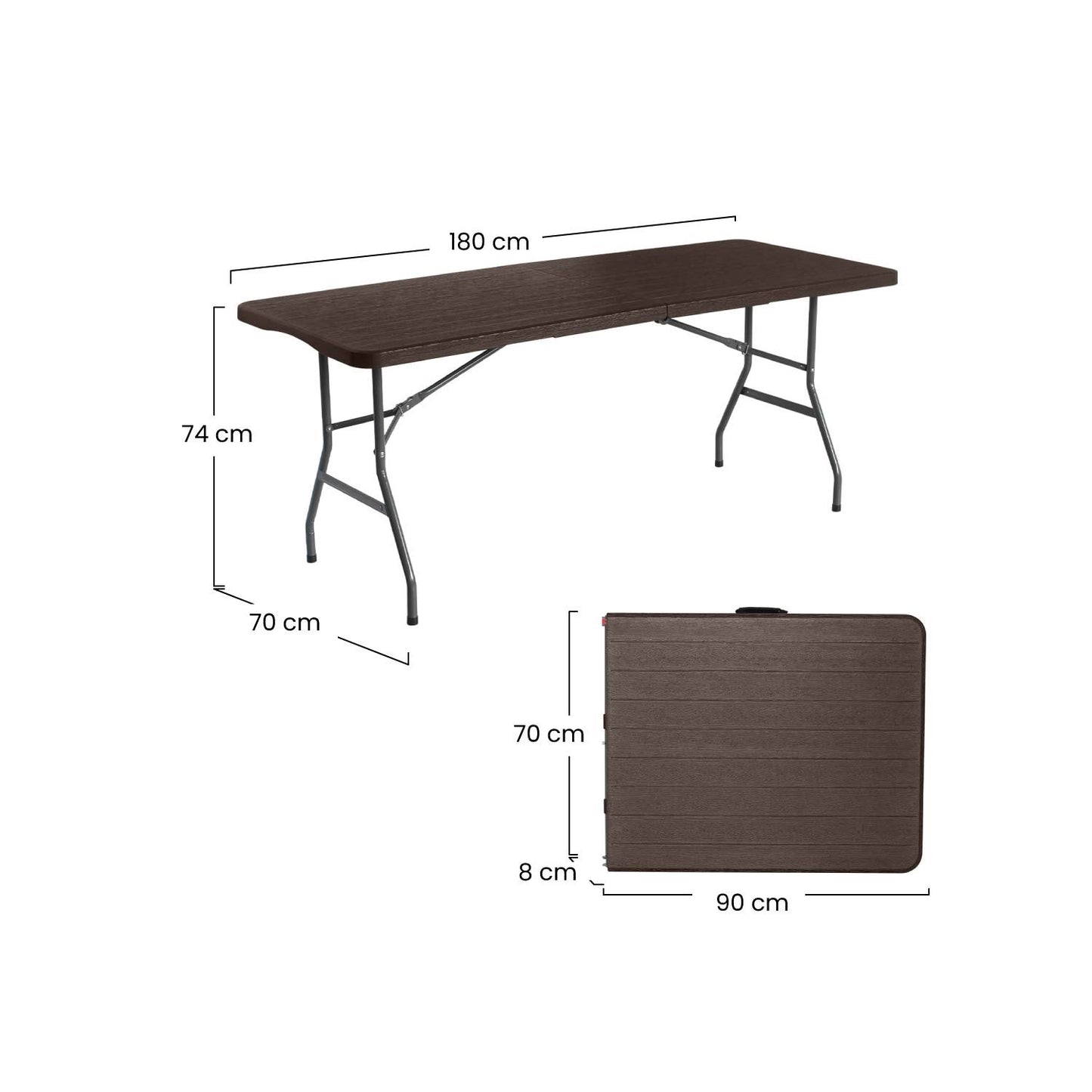 Pack 2 Mesas Plegables Rectangulares Efecto Madera 180x74x74cm 7house_4