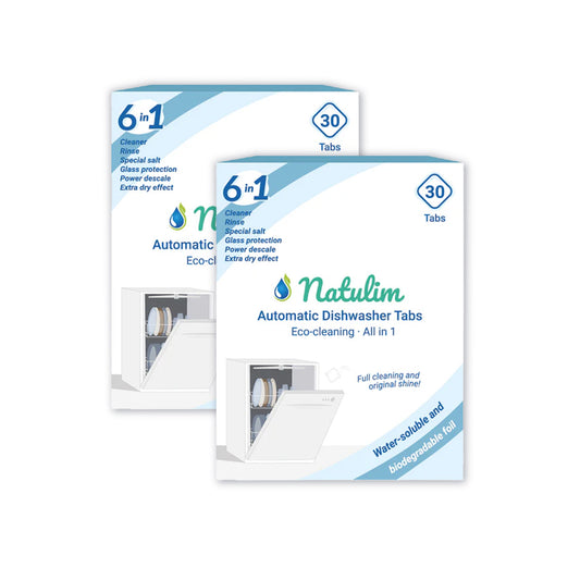 Embalagem com 2 pastilhas Eco 6 em 1 para máquina de lavar loiça, Natulim, 30 unidades