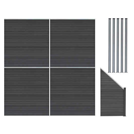 Vallas Para Exteriores De Wpc Y Aluminio - 4x Paneles Cuadrados + 1x Oblicuo + 5x Postes Con Led | Gris_0