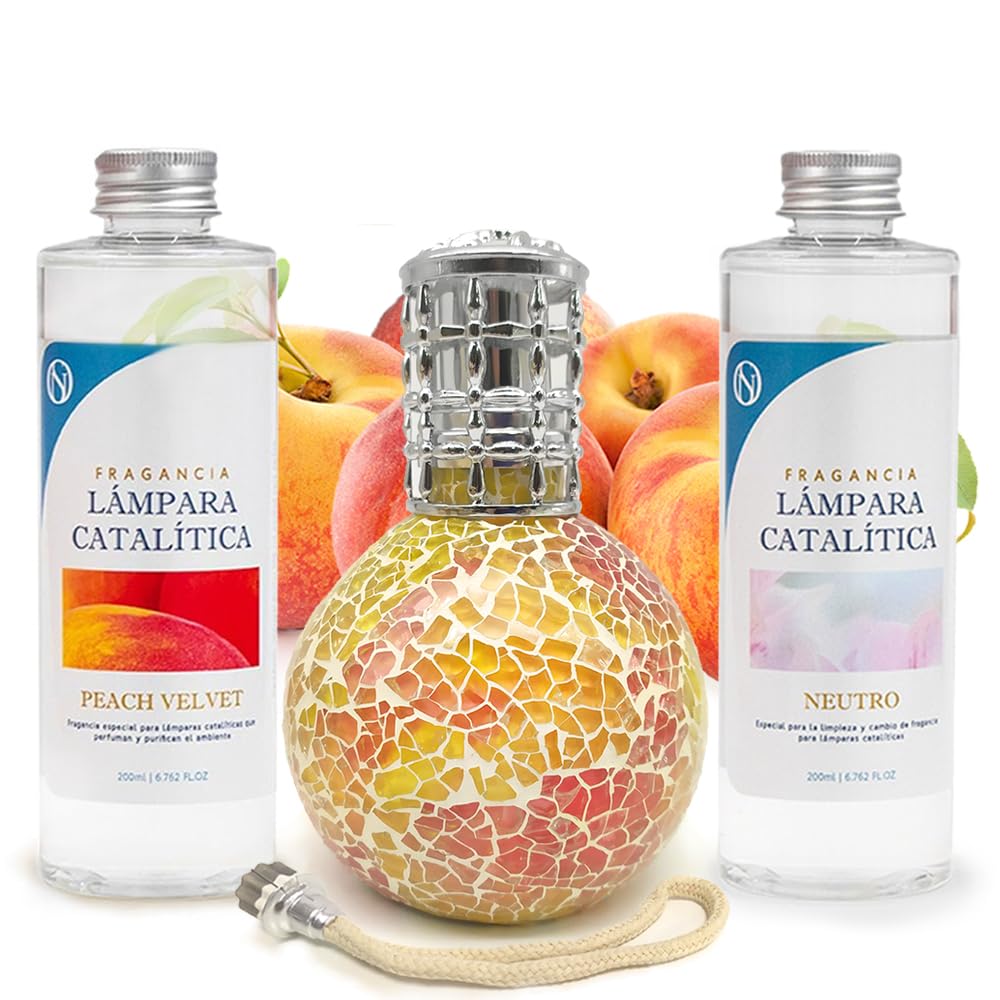 Pack Lámpara Catalítica Mosaico Bicolor + Fragancia Peach Velvet 200ml + Limpiador Neutro 200ml + Mecha Repuesto_0