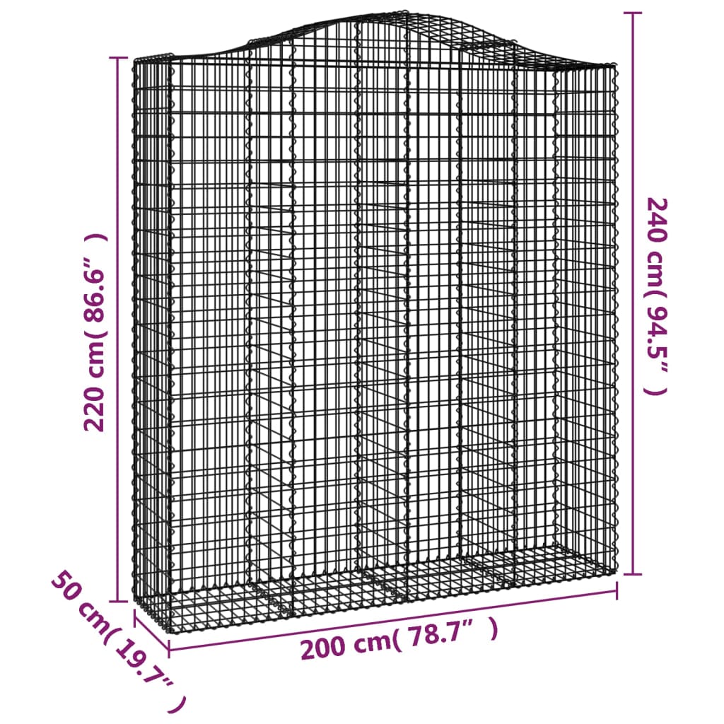 Cestas De Gaviones 3 Uds Forma De Arco Hierro 200x50x220/240 Cm_5