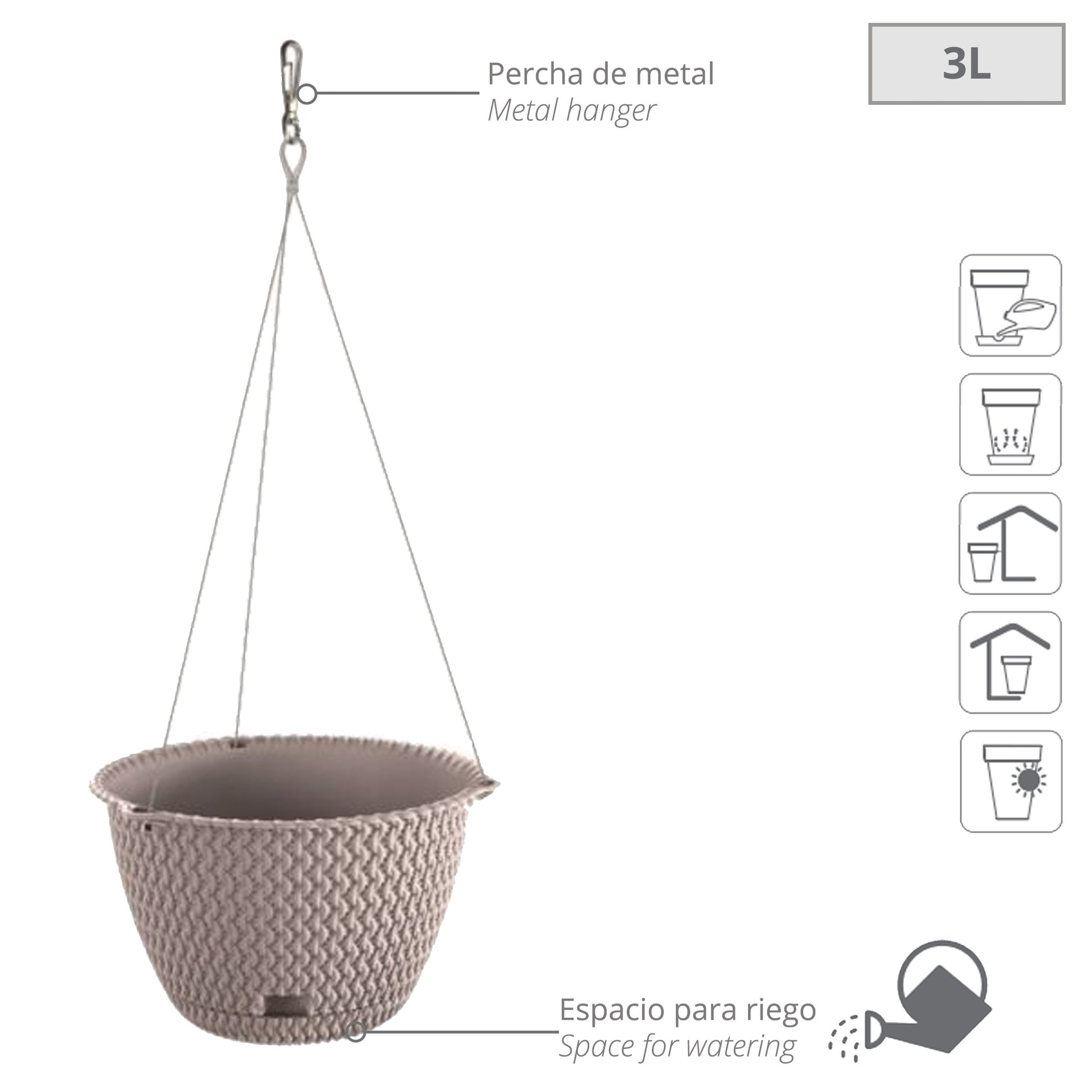 Maceta Redonda Colgante 3l Prosperplast Splofy De Plastico En Color Mocca, Ø23 X 14,5 Cm