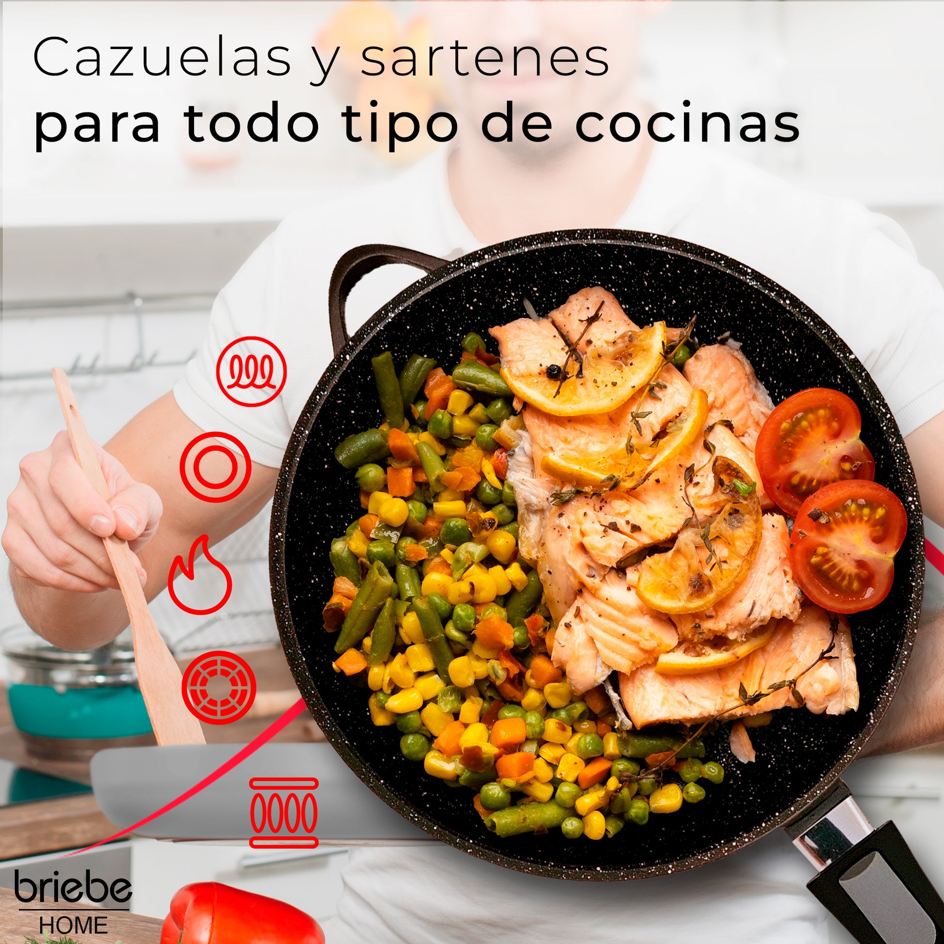 Briebe Batería De Cocina Inducción 12 Piezas Aluminio Fundido 4 Ollas 2 Sartenes Antiadherente Tapas, Mgk1219, Negro_4