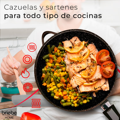 Briebe Batería De Cocina Inducción 12 Piezas Aluminio Fundido 4 Ollas 2 Sartenes Antiadherente Tapas, Mgk1219, Negro_4