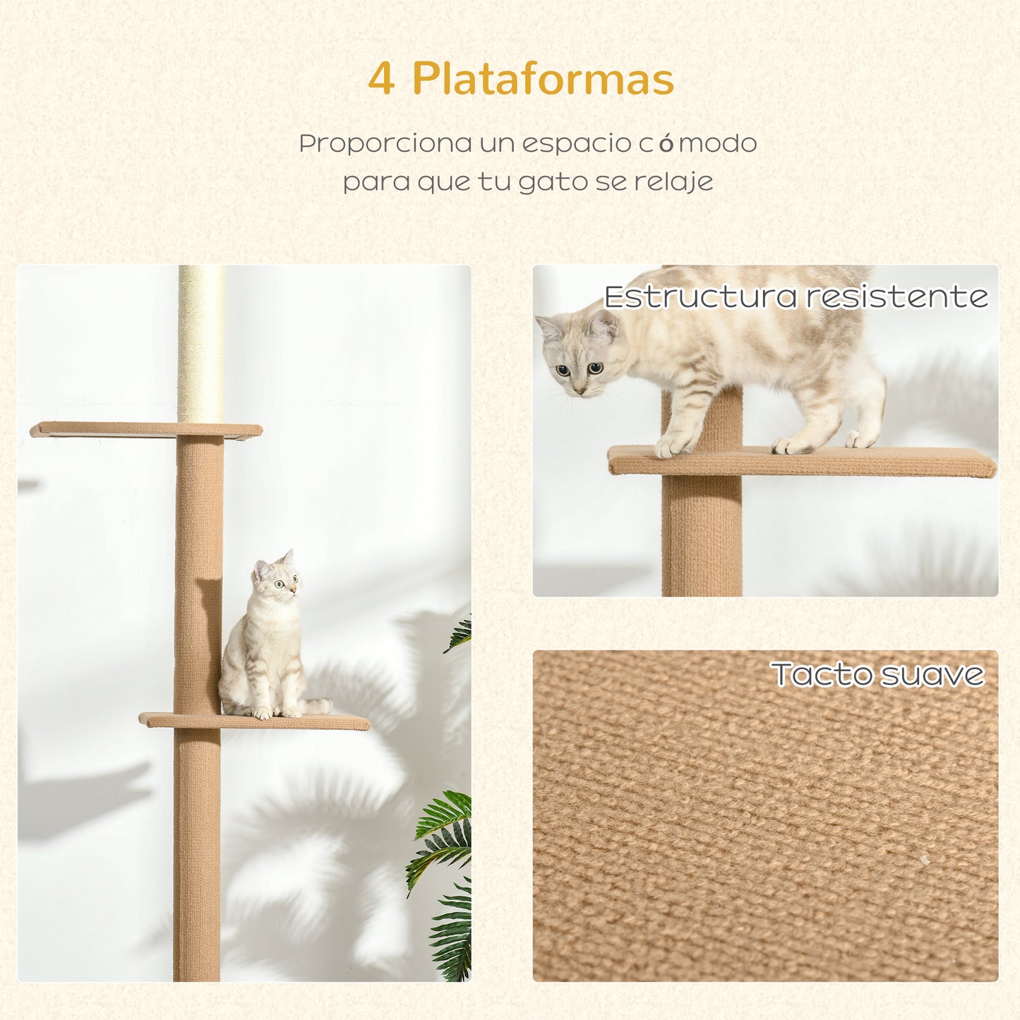 Pawhut Árbol Para Gatos Del Suelo Al Techo 43x27x228-260 Cm Con Altura Ajustable_5