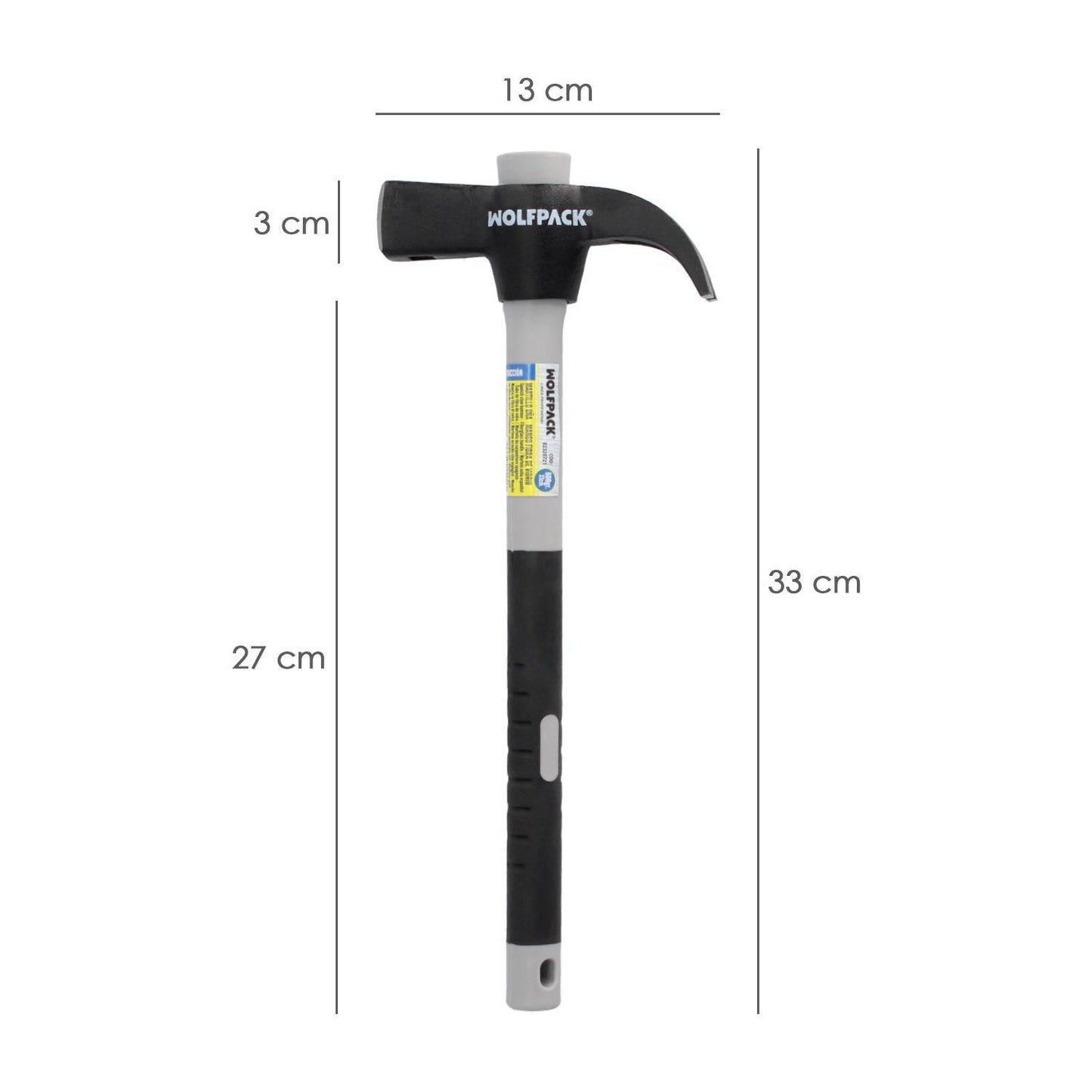 Martillo Uña Mango Fibra Vidrio Mango Fibra Vidrio Con Empuñadura Antideslizante. 600 Gramos 33 Cm.