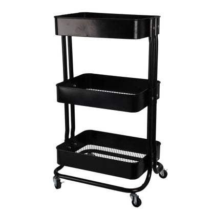 Carro De Cocina De Hierro Negro Con Ruedas Y 3 Cajones - Well Home_0