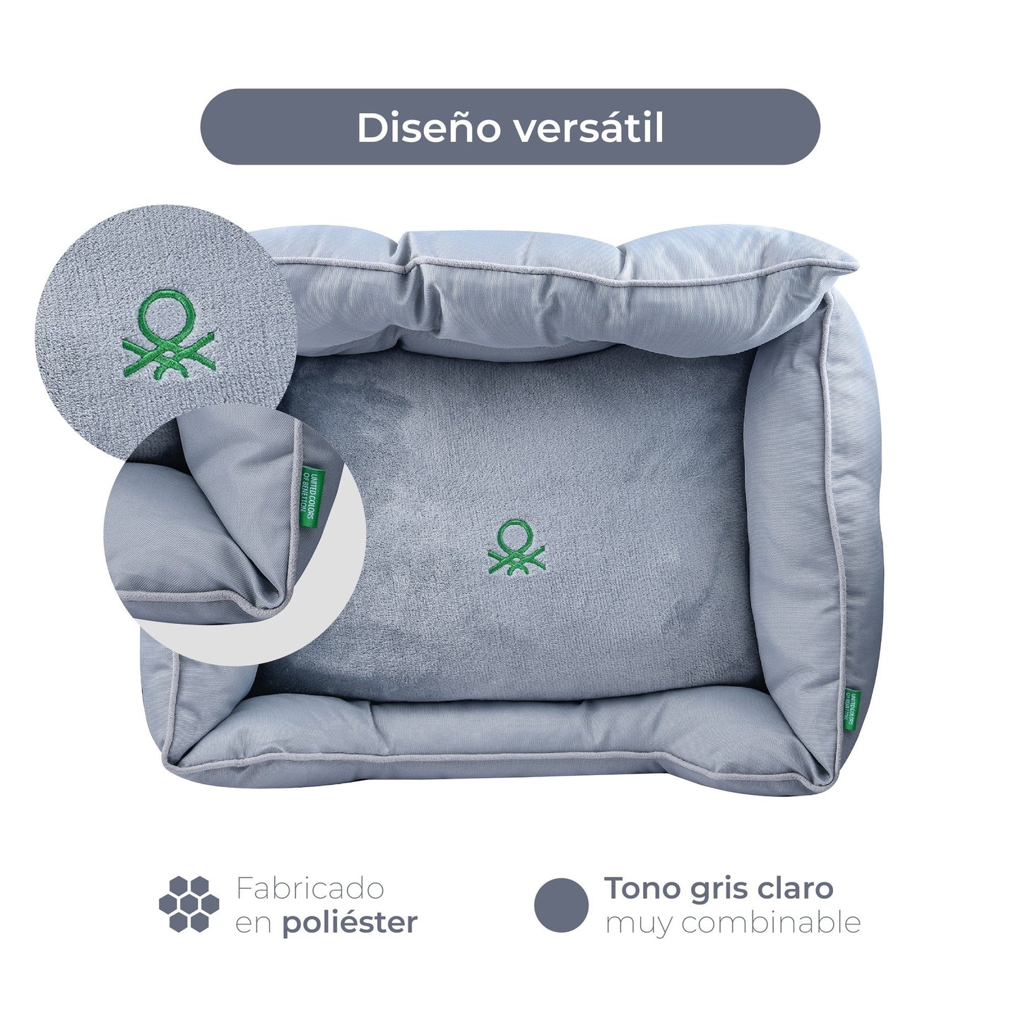 Cama Para Mascota 90x70x28cm Gris + Comedero Doble De Acero En Bambú_4
