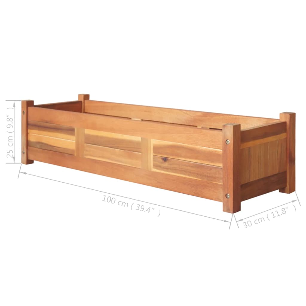 Arriates Elevados De Jardín 2 Pzas Madera Acacia 100x30x25 Cm_5