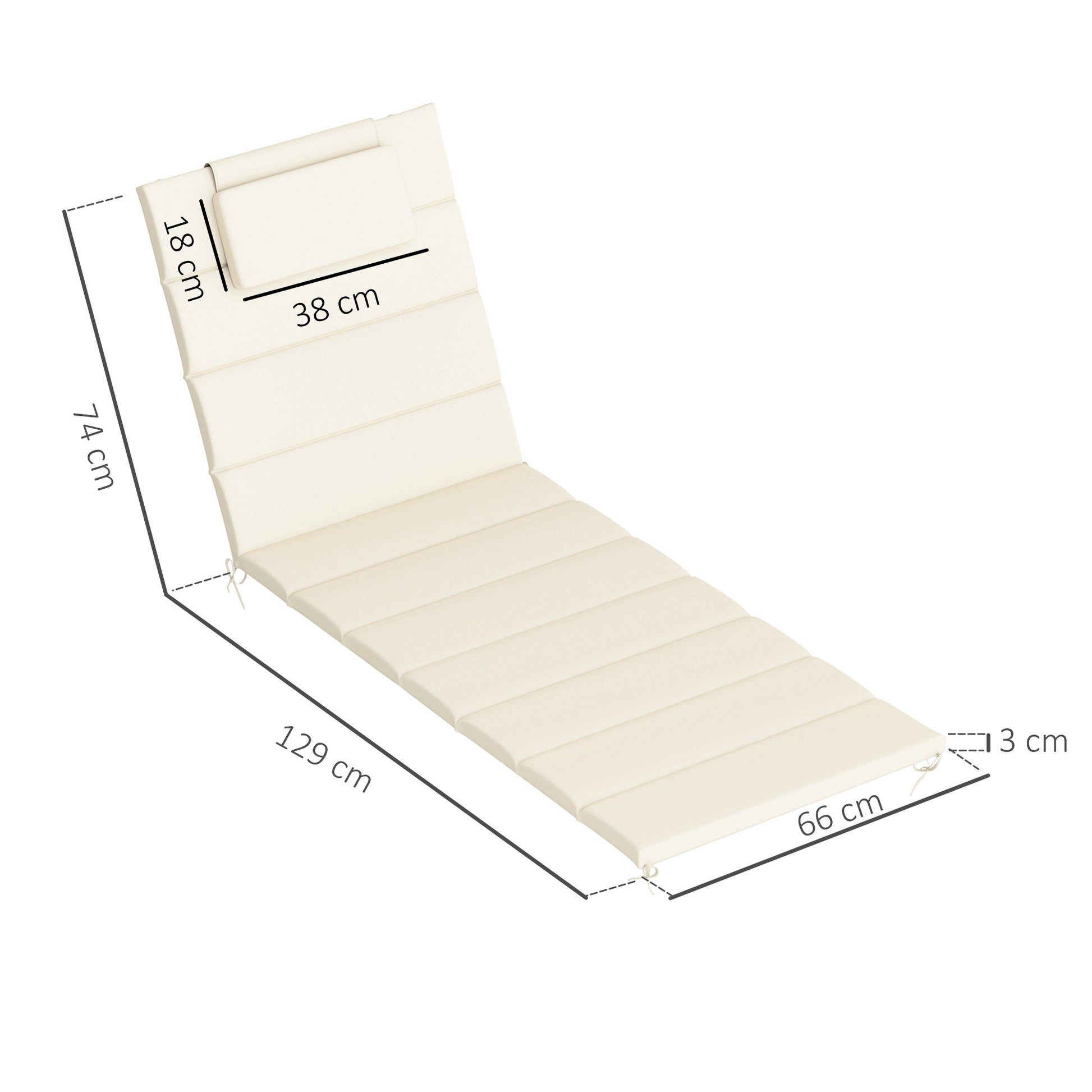 Outsunny Pack 2 Cojines Para Tumbonas Plegables 203x66x3 Cm Con Reposacabezas_2