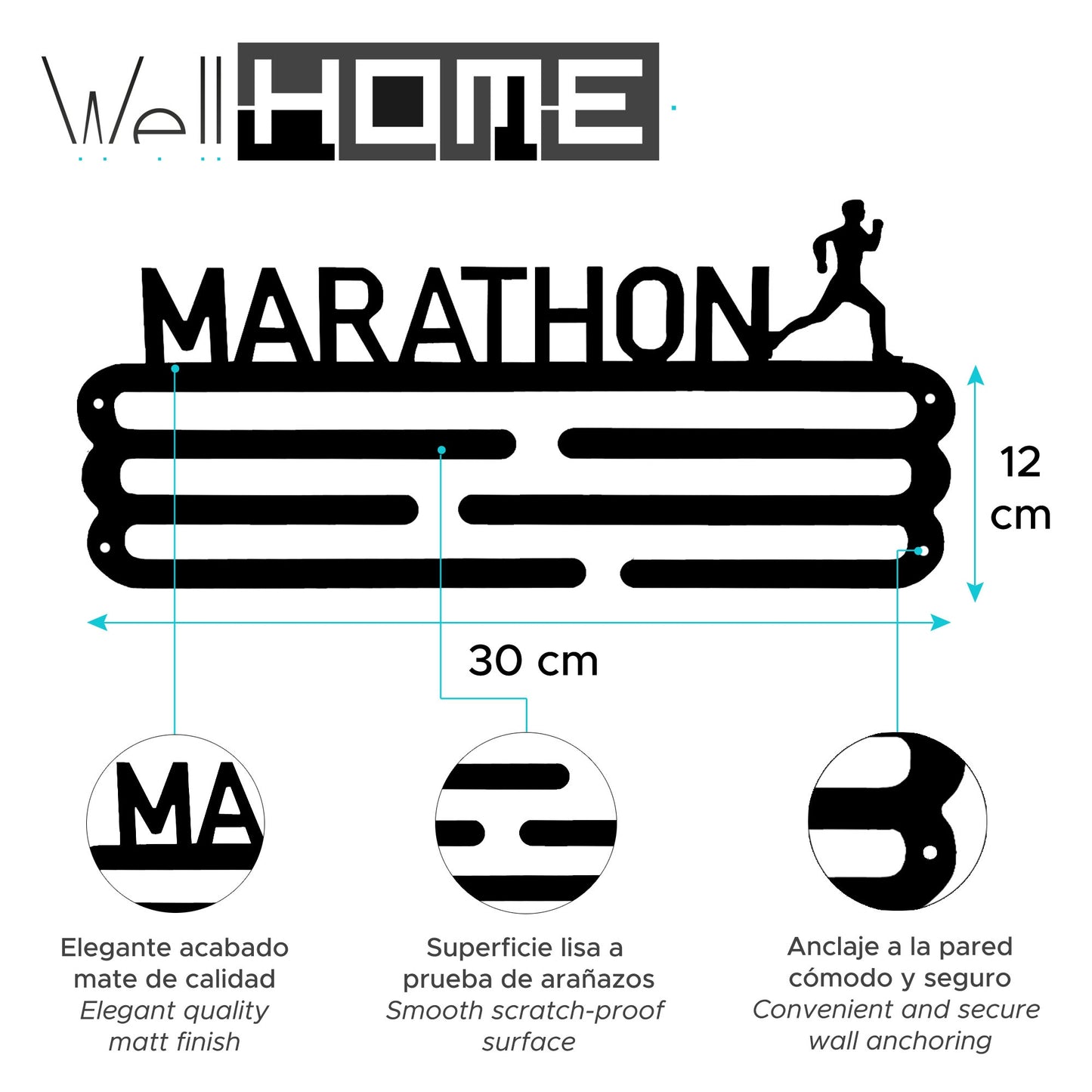 Medallero Maratón Amarillo Pastel Well Home Para 15 Medallas - Regalo Ideal Para Runners_1
