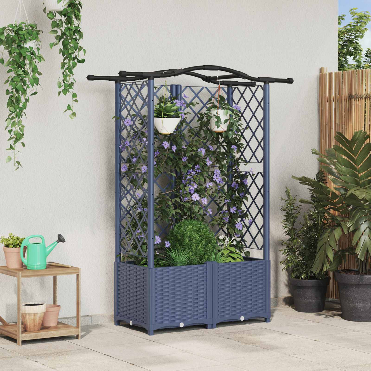 Cama Elevada Con Trellis Y Techo Gris 122 X 40 X 138 Cm Pp_1