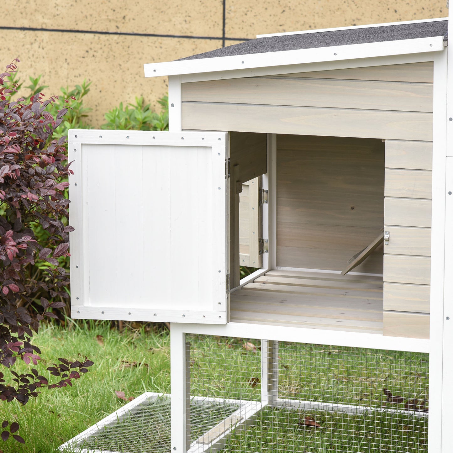 Pawhut Gallinero De Madera Exterior Con Caseta De 2 Niveles Zona Abierta Nido Y_4